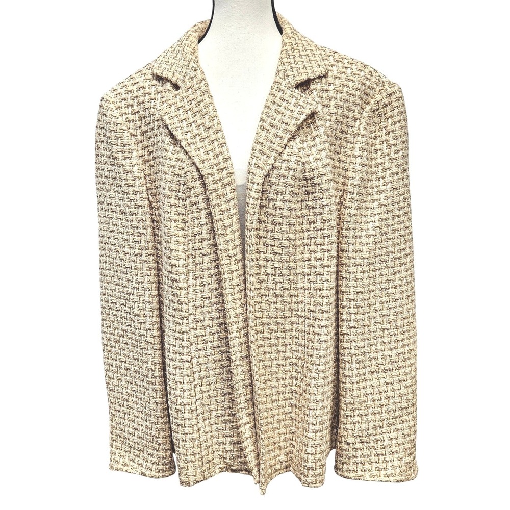 VTG 90s Talbots 16W Italian Fabric Shimmer Blazer‎ Gold Flecks Beige Tweed Luxe